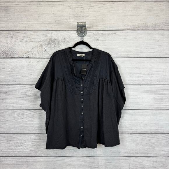 Torrid Festi Plus Size Gray Slub Cotton Raglan Button Up Oversized Top Size 4X - Picture 1 of 7